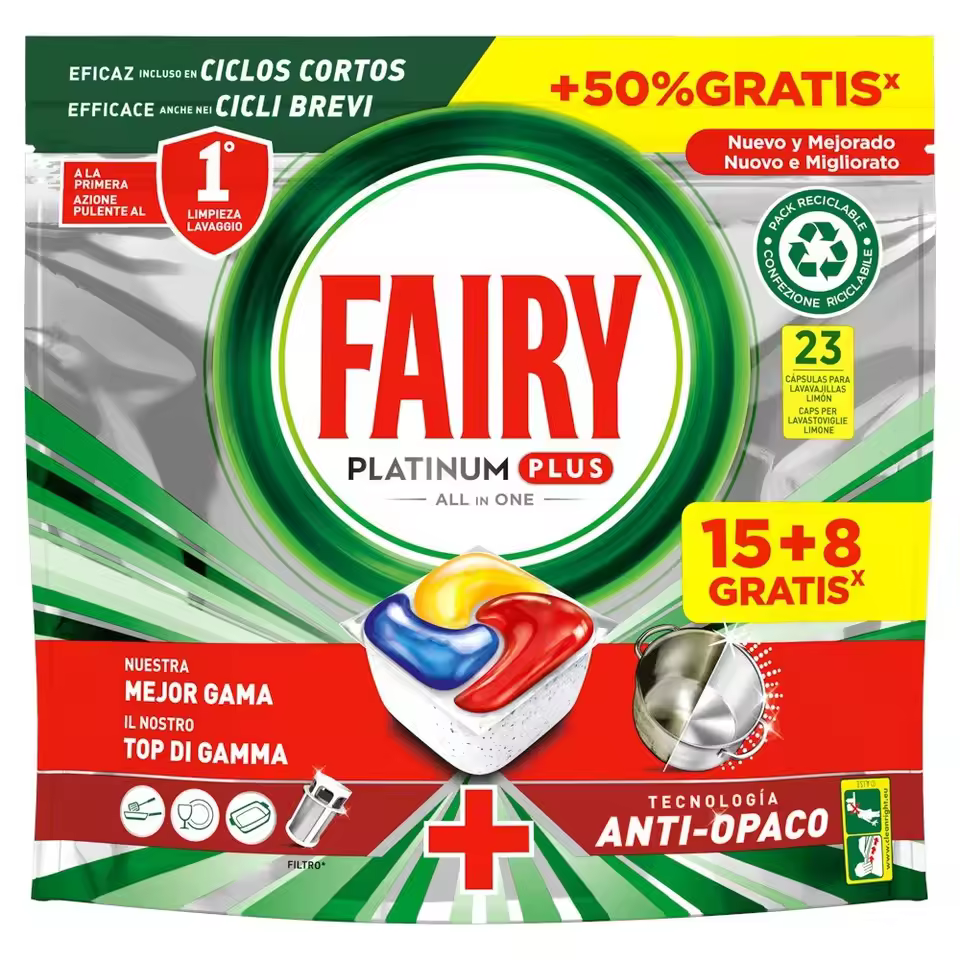 Detergente p/ Maq Loiça Fairy Platinum 15+8 cápsulas